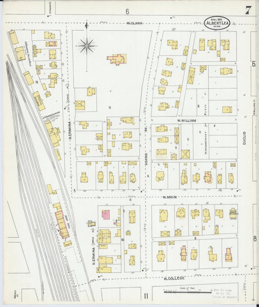 Sanborn Fire Insurance Map from Albert Lea, Freeborn County, Minnesota (1905), Sheet #0007 - Historic Sanborn Fire Insurance Map Print, vintage old map wall art, antique decor, genealogy gift, Minnesota Minnesota map