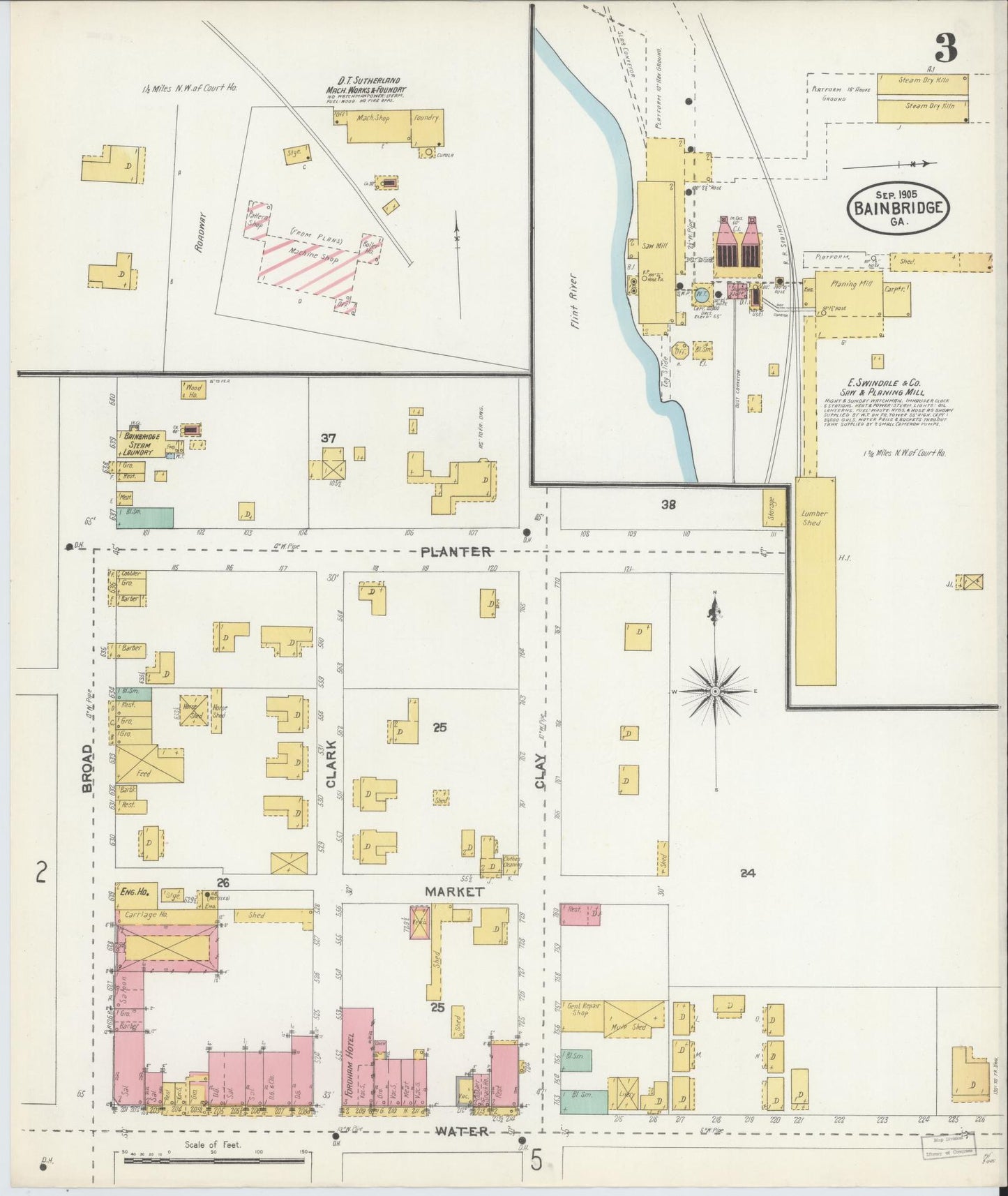 Sanborn Fire Insurance Map from Bainbridge, Decatur County, Georgia (1905), Sheet #0003 - Complete Map Set gallery image, historic Sanborn map, vintage wall art, Georgia Georgia