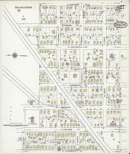 Sanborn Fire Insurance Map from Okmulgee, Okmulgee County, Oklahoma (1920), Sheet #0027 - Complete Map Set gallery image, historic Sanborn map, vintage wall art, Oklahoma Oklahoma