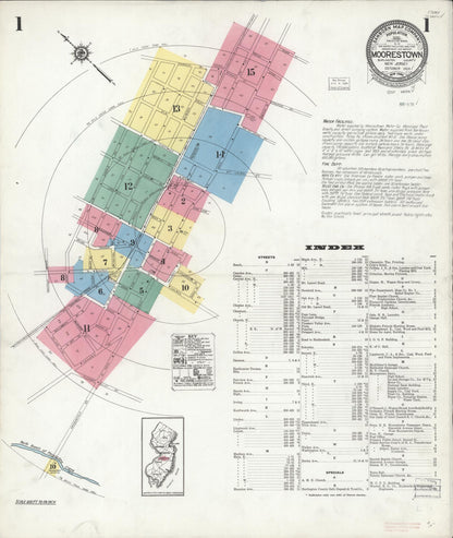 Sanborn Fire Insurance Map from Moorestown, Burlington County, New Jersey (1923), Sheet #0001 - Historic Sanborn Fire Insurance Map Print, vintage old map wall art, antique decor, genealogy gift, New Jersey New Jersey map