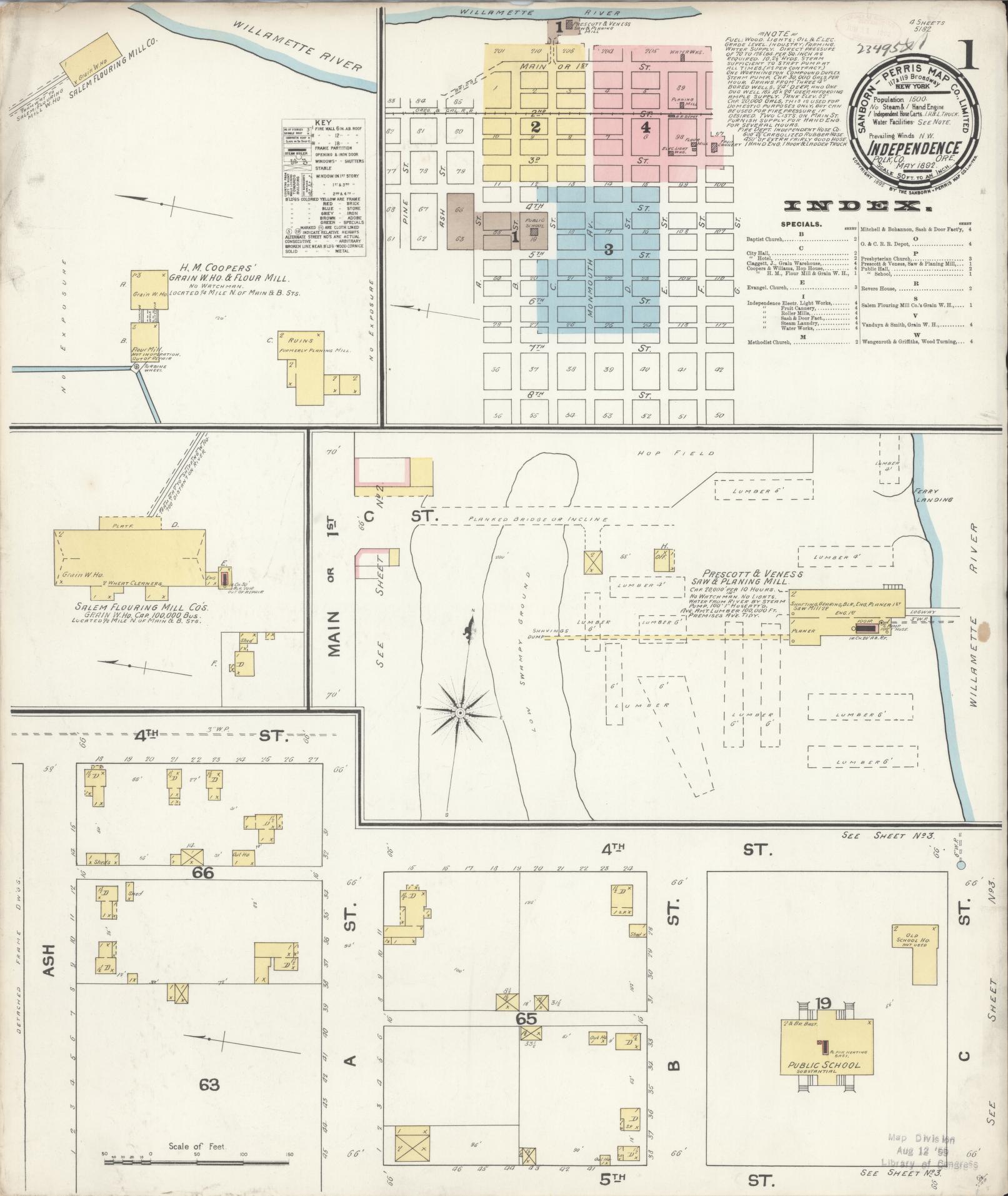 Sanborn Fire Insurance Map from Independence, Polk County, Oregon (1892), Sheet #0001 - Historic Sanborn Fire Insurance Map Print, vintage old map wall art, antique decor, genealogy gift, Oregon Oregon map