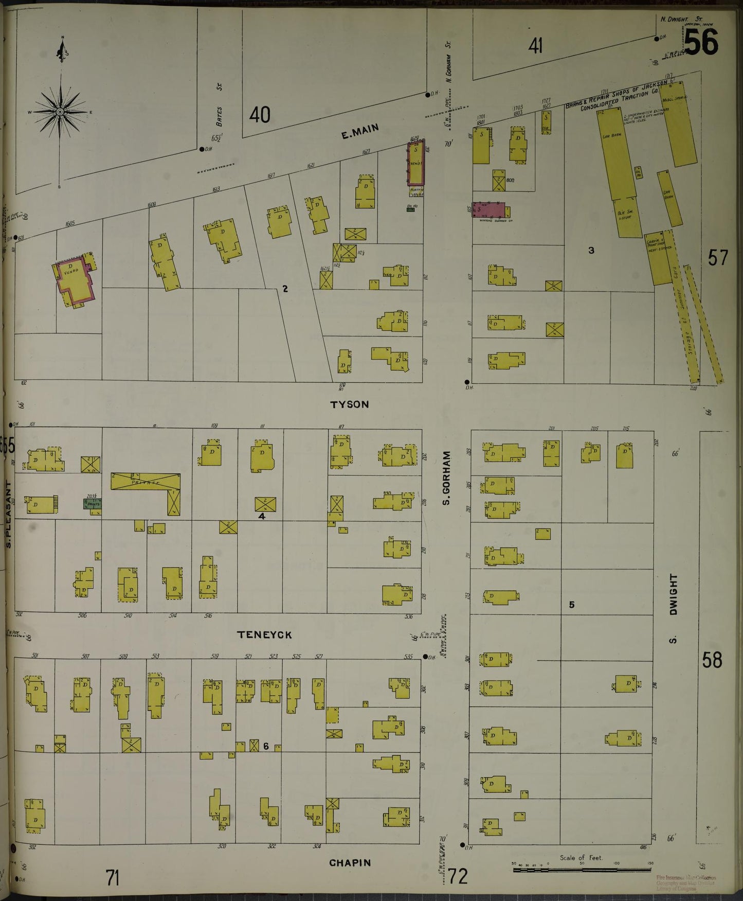 Sanborn Fire Insurance Map from Jackson, Jackson County, Michigan (1907), Sheet #0056 - Complete Map Set gallery image, historic Sanborn map, vintage wall art, Michigan Michigan