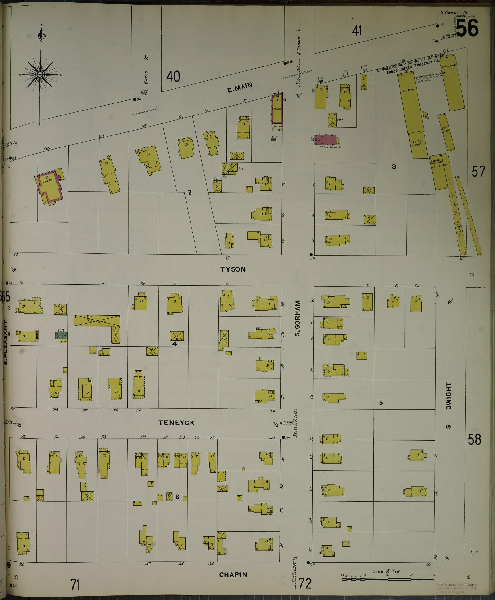 Sanborn Fire Insurance Map from Jackson, Jackson County, Michigan (1907), Sheet #0056 - Complete Map Set gallery image, historic Sanborn map, vintage wall art, Michigan Michigan