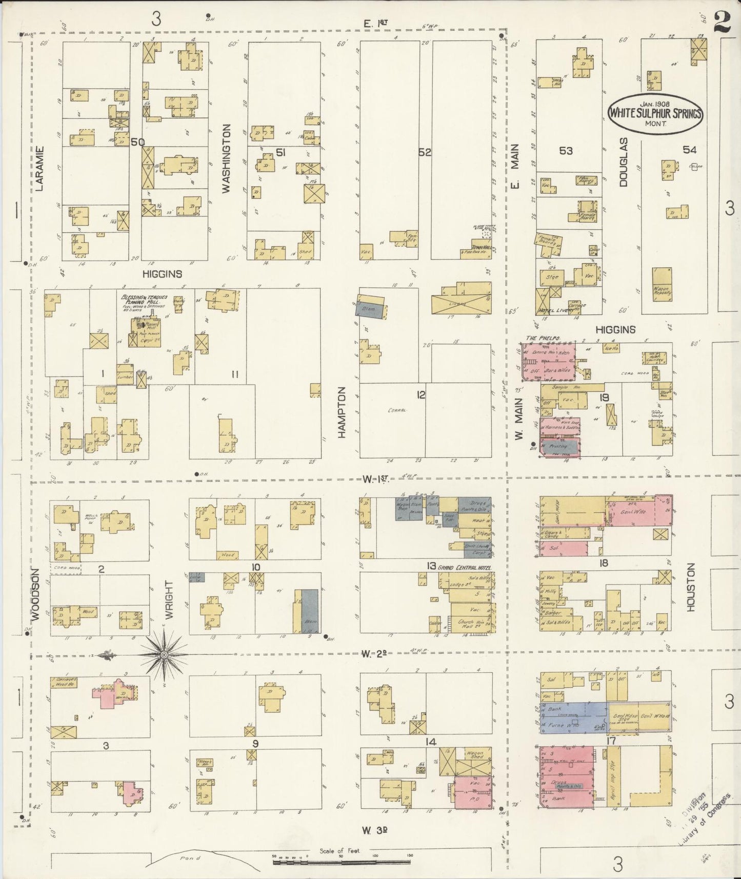 Sanborn Fire Insurance Map from White Sulphur Springs, Meagber County, Montana (1908), Sheet #0002 - Complete Map Set gallery image, historic Sanborn map, vintage wall art, Montana Montana