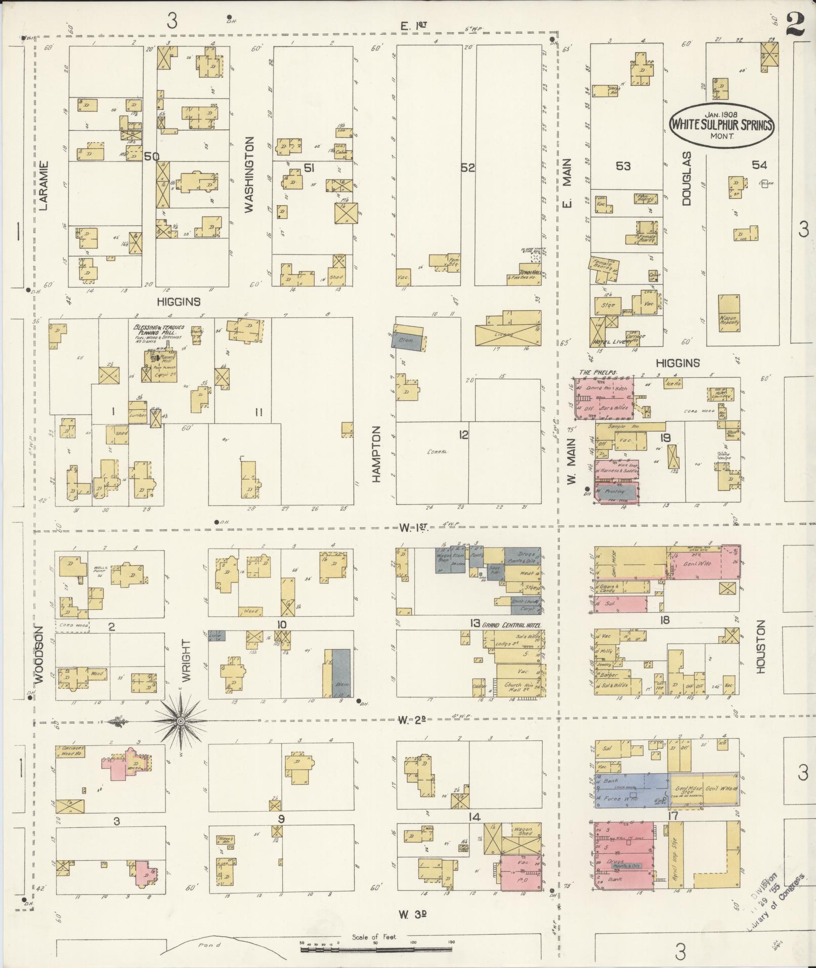 Sanborn Fire Insurance Map from White Sulphur Springs, Meagber County, Montana (1908), Sheet #0002 - Complete Map Set gallery image, historic Sanborn map, vintage wall art, Montana Montana