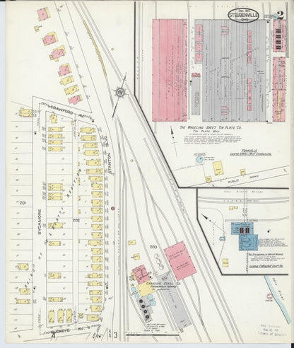 Sanborn Fire Insurance Map from Steubenville, Jefferson County, Ohio (1913), Sheet #0002 - Complete Map Set gallery image, historic Sanborn map, vintage wall art, Ohio Ohio