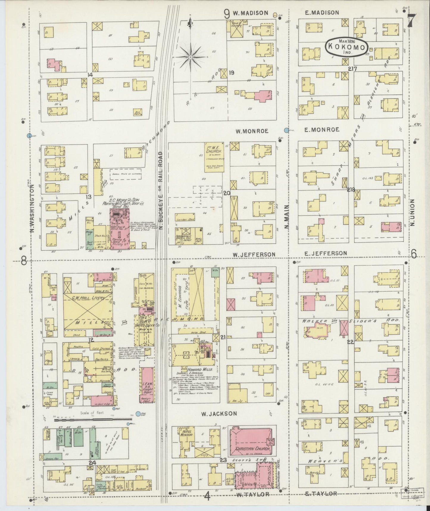 Sanborn Fire Insurance Map from Kokomo, Howard County, Indiana (1896), Sheet #0007 - Complete Map Set gallery image, historic Sanborn map, vintage wall art, Indiana Indiana