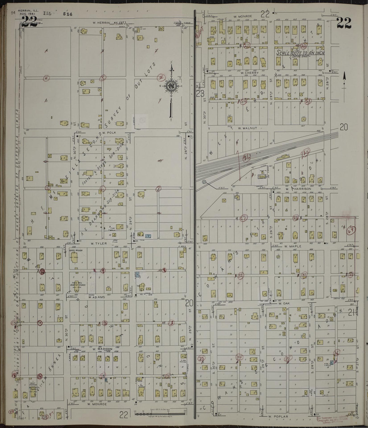 Sanborn Fire Insurance Map from Herrin, Williamson County, Illinois (1947), Sheet #0022 - Complete Map Set gallery image, historic Sanborn map, vintage wall art, Illinois Illinois