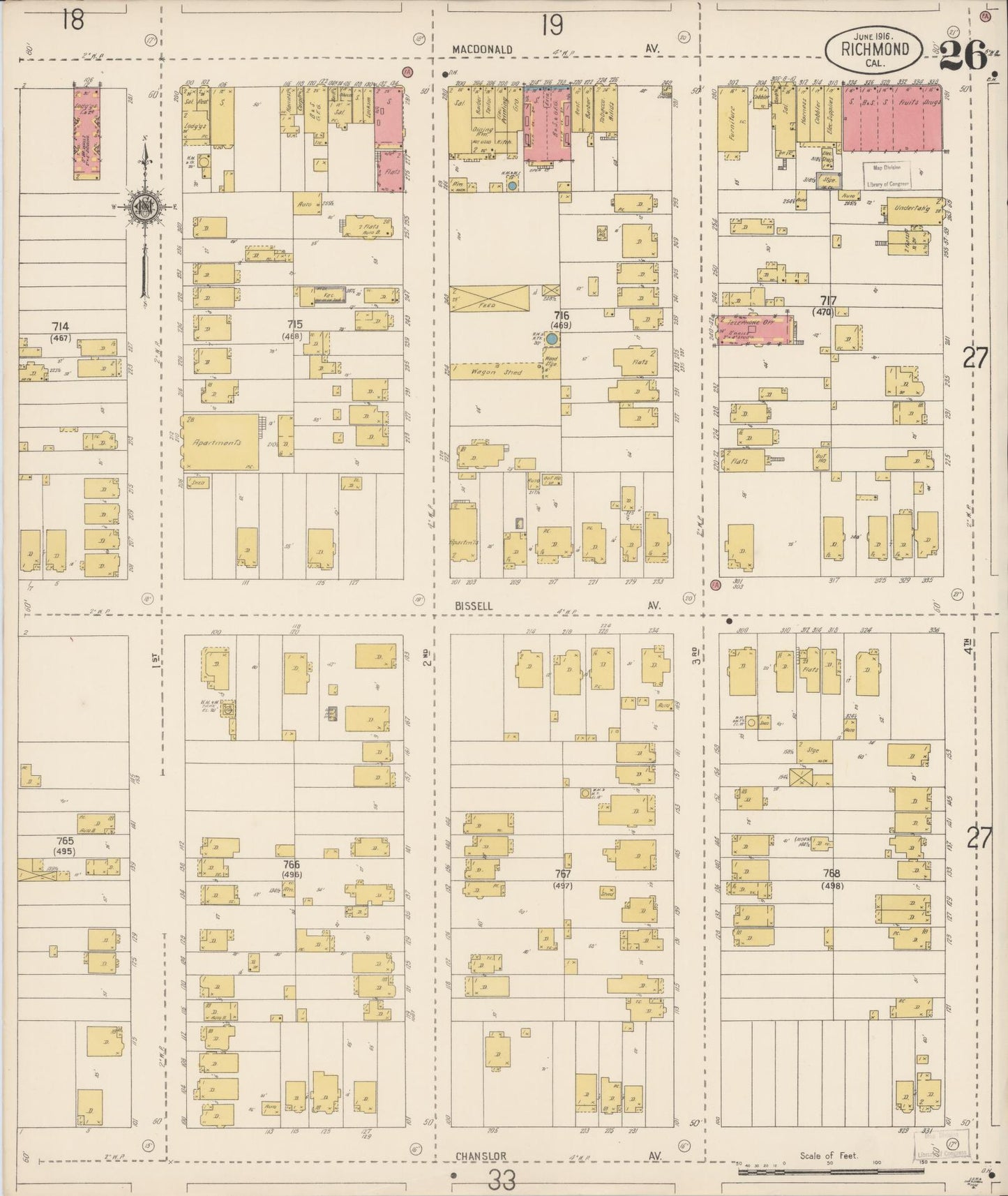Sanborn Fire Insurance Map from Richmond, Contra Costa County, California (1916), Sheet #0026 - Complete Map Set gallery image, historic Sanborn map, vintage wall art, California California