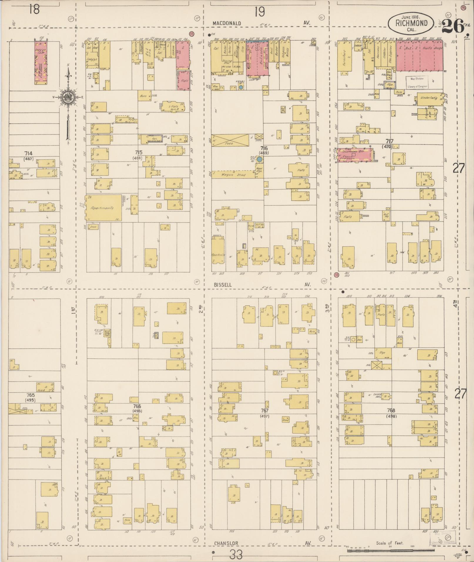 Sanborn Fire Insurance Map from Richmond, Contra Costa County, California (1916), Sheet #0026 - Complete Map Set gallery image, historic Sanborn map, vintage wall art, California California