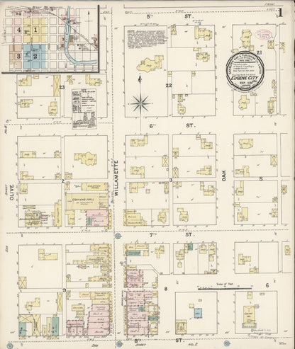Sanborn Fire Insurance Map from Eugene, Lane County, Oregon (1888), Sheet #0001 - Complete Map Set gallery image, historic Sanborn map, vintage wall art, Oregon Oregon