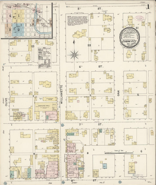 Sanborn Fire Insurance Map from Eugene, Lane County, Oregon (1888), Sheet #0001 - Complete Map Set gallery image, historic Sanborn map, vintage wall art, Oregon Oregon