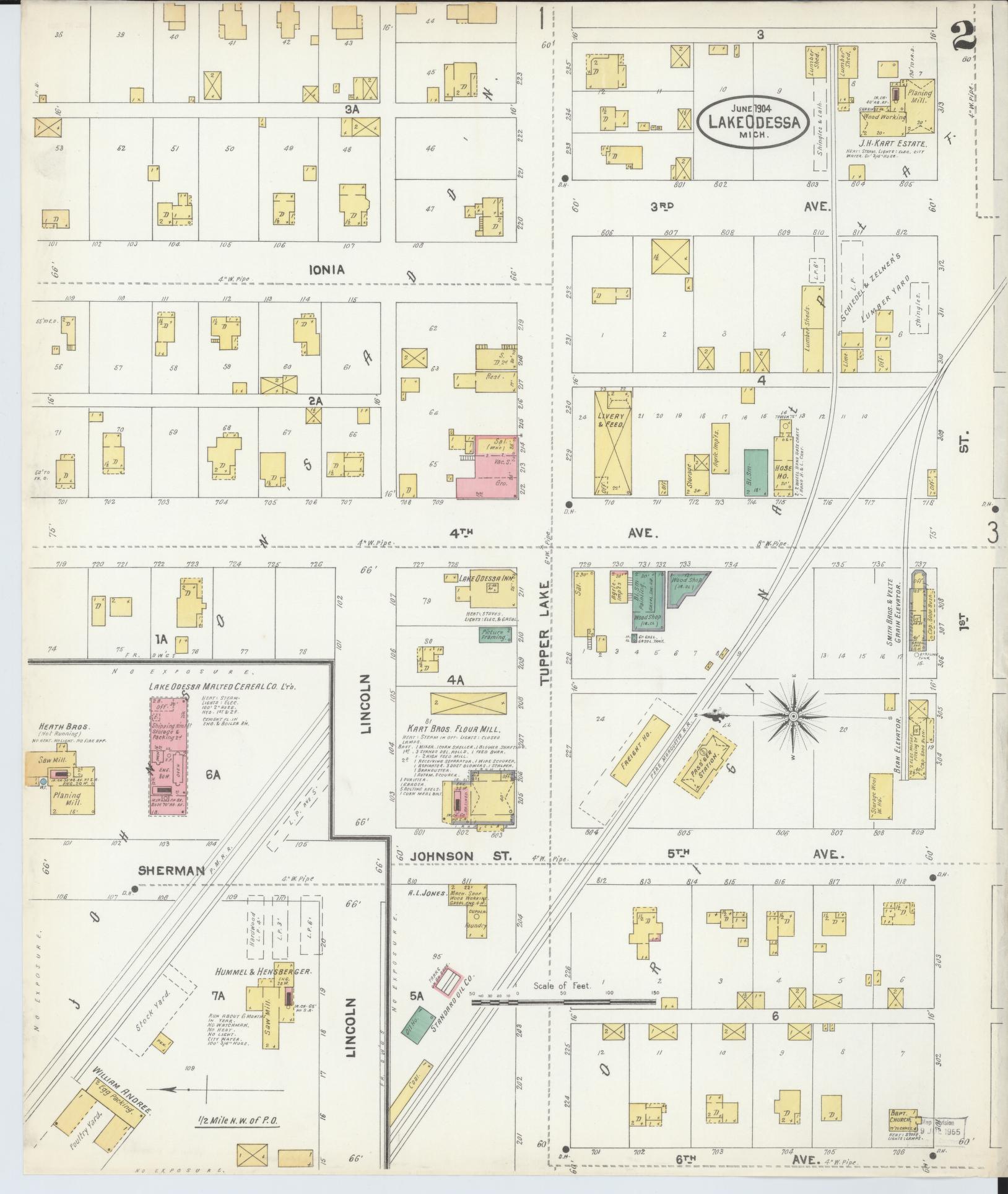 Sanborn Fire Insurance Map from Lake Odessa, Ionia County, Michigan (1904), Sheet #0002 - Historic Sanborn Fire Insurance Map Print, vintage old map wall art, antique decor, genealogy gift, Michigan Michigan map