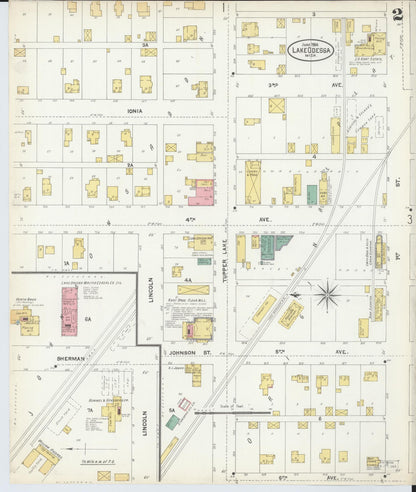 Sanborn Fire Insurance Map from Lake Odessa, Ionia County, Michigan (1904), Sheet #0002 - Historic Sanborn Fire Insurance Map Print, vintage old map wall art, antique decor, genealogy gift, Michigan Michigan map
