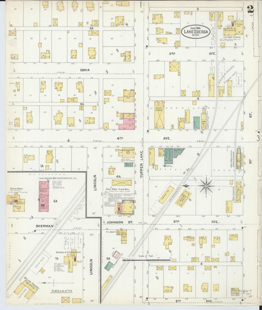 Sanborn Fire Insurance Map from Lake Odessa, Ionia County, Michigan (1904), Sheet #0002 - Historic Sanborn Fire Insurance Map Print, vintage old map wall art, antique decor, genealogy gift, Michigan Michigan map