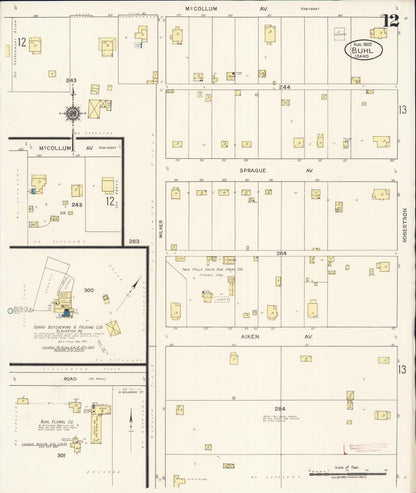 Sanborn Fire Insurance Map from Buhl, Twin Falls County, Idaho (1922), Sheet #0012 - Complete Map Set gallery image, historic Sanborn map, vintage wall art, Falls Idaho