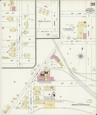 Sanborn Fire Insurance Map from Meridian, Lauderdale County, Mississippi (1906), Sheet #0028 - Complete Map Set gallery image, historic Sanborn map, vintage wall art, Mississippi Mississippi