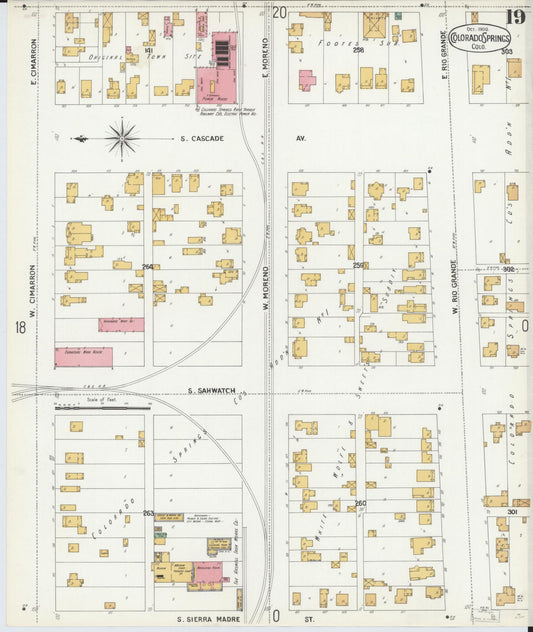 Sanborn Fire Insurance Map from Colorado Springs, El Paso County, Colorado (1900), Sheet #0019 - Historic Sanborn Fire Insurance Map Print, vintage old map wall art, antique decor, genealogy gift, Colorado Colorado map