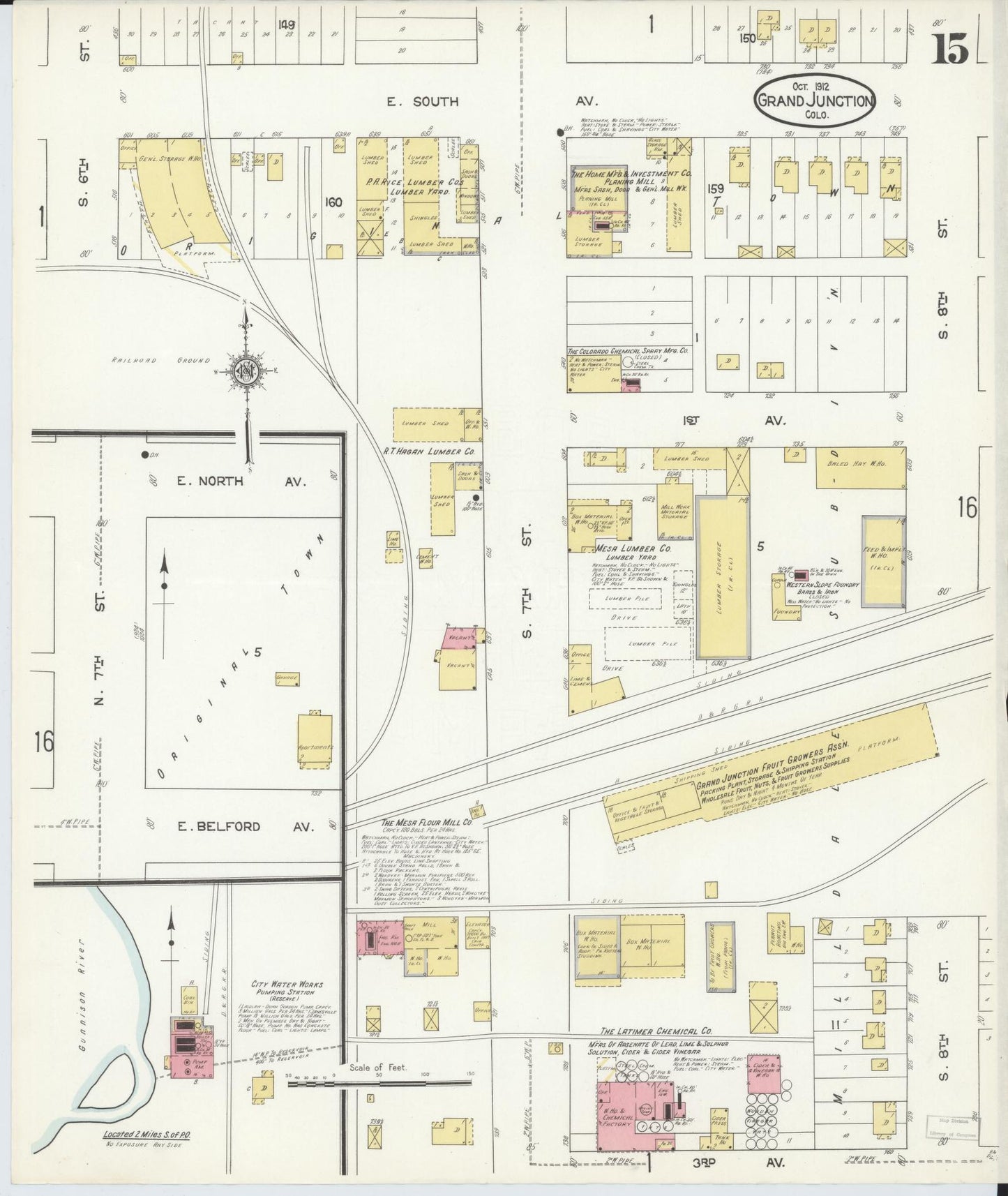 Sanborn Fire Insurance Map from Grand Junction, Mesa County, Colorado (1912), Sheet #0015 - Complete Map Set gallery image, historic Sanborn map, vintage wall art, Colorado Colorado