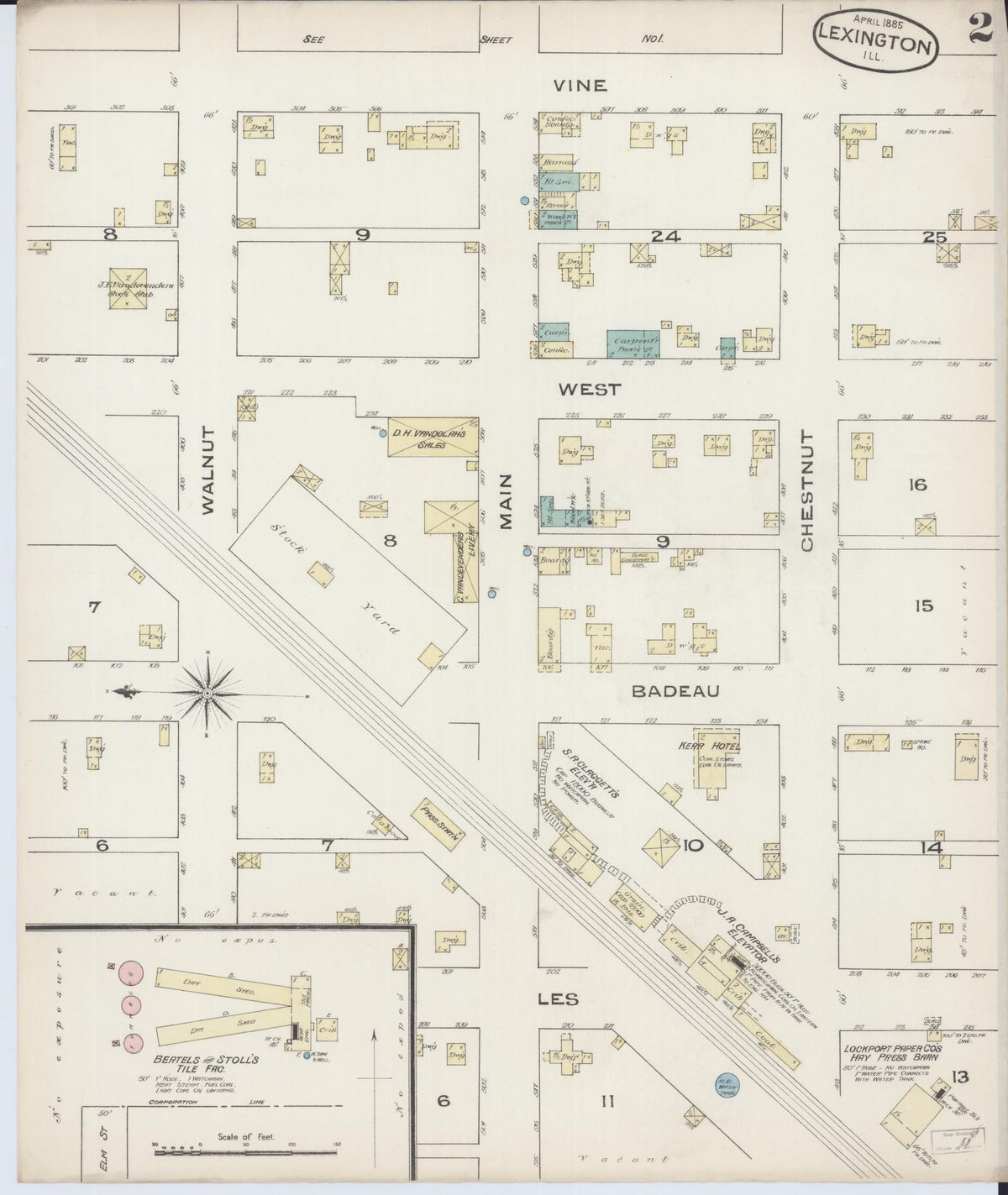 Sanborn Fire Insurance Map from Lexington, McLean County, Illinois (1885), Sheet #0002 - Complete Map Set gallery image, historic Sanborn map, vintage wall art, Illinois Illinois