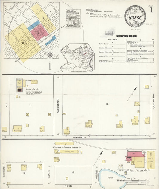 Sanborn Fire Insurance Map from Kosse, Limestone County, Texas (1921), Sheet #0001 - Complete Map Set gallery image, historic Sanborn map, vintage wall art, Texas Texas