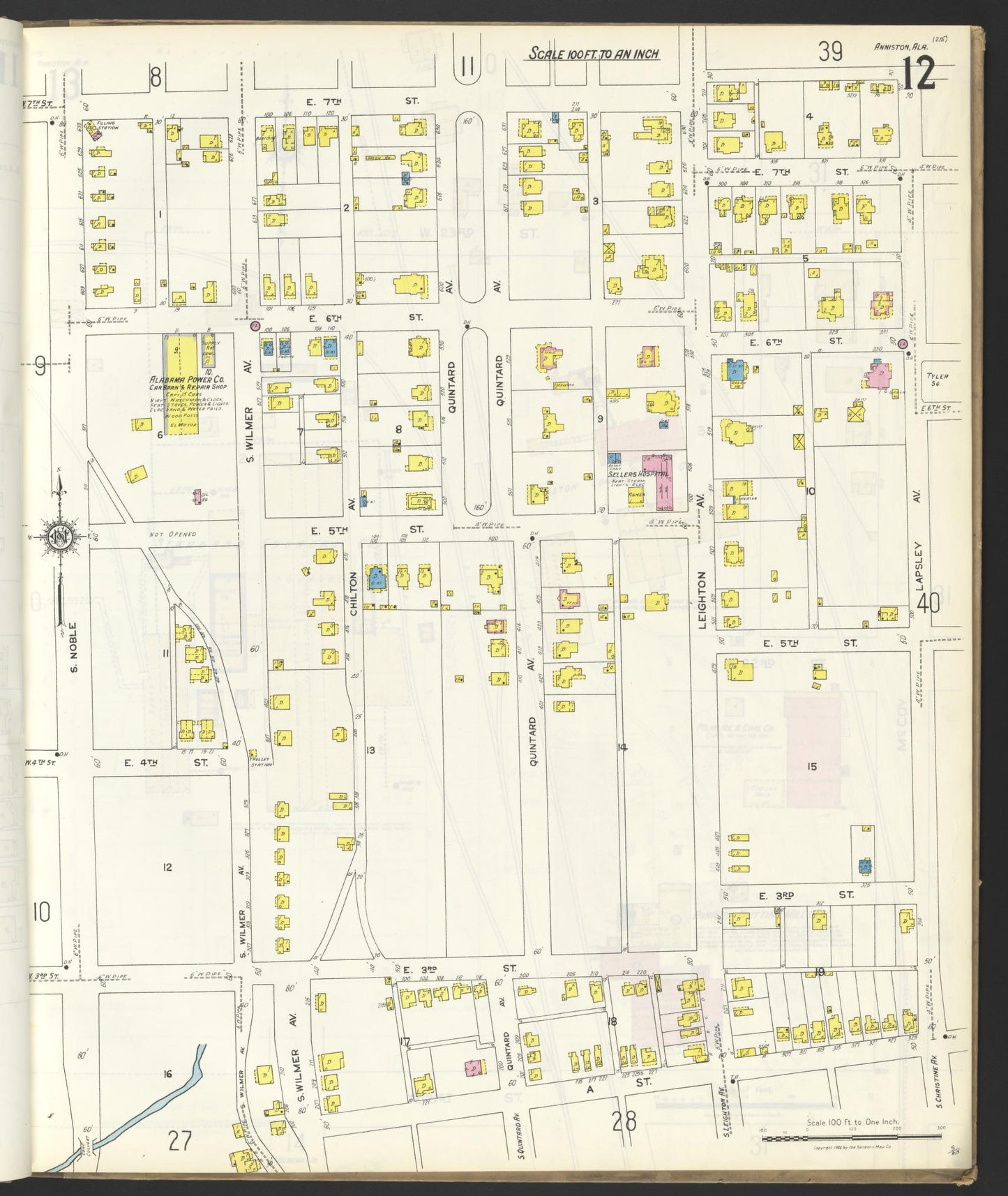 Sanborn Fire Insurance Map from Anniston, Calhoun County, Alabama (1925), Sheet #0012 - Complete Map Set gallery image, historic Sanborn map, vintage wall art, Alabama Alabama
