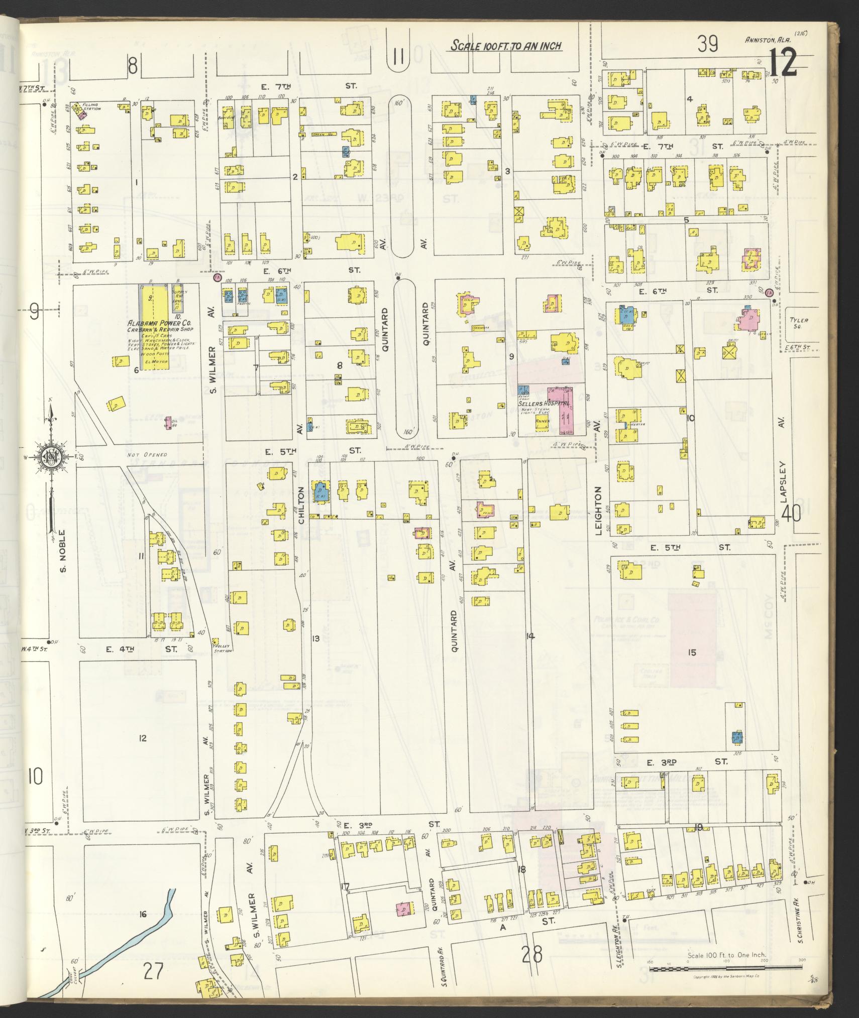 Sanborn Fire Insurance Map from Anniston, Calhoun County, Alabama (1925), Sheet #0012 - Complete Map Set gallery image, historic Sanborn map, vintage wall art, Alabama Alabama