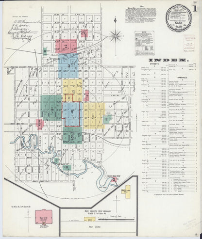 Sanborn Fire Insurance Map from York, York County, Nebraska (1899), Sheet #0001 - Complete Map Set gallery image, historic Sanborn map, vintage wall art, Nebraska Nebraska