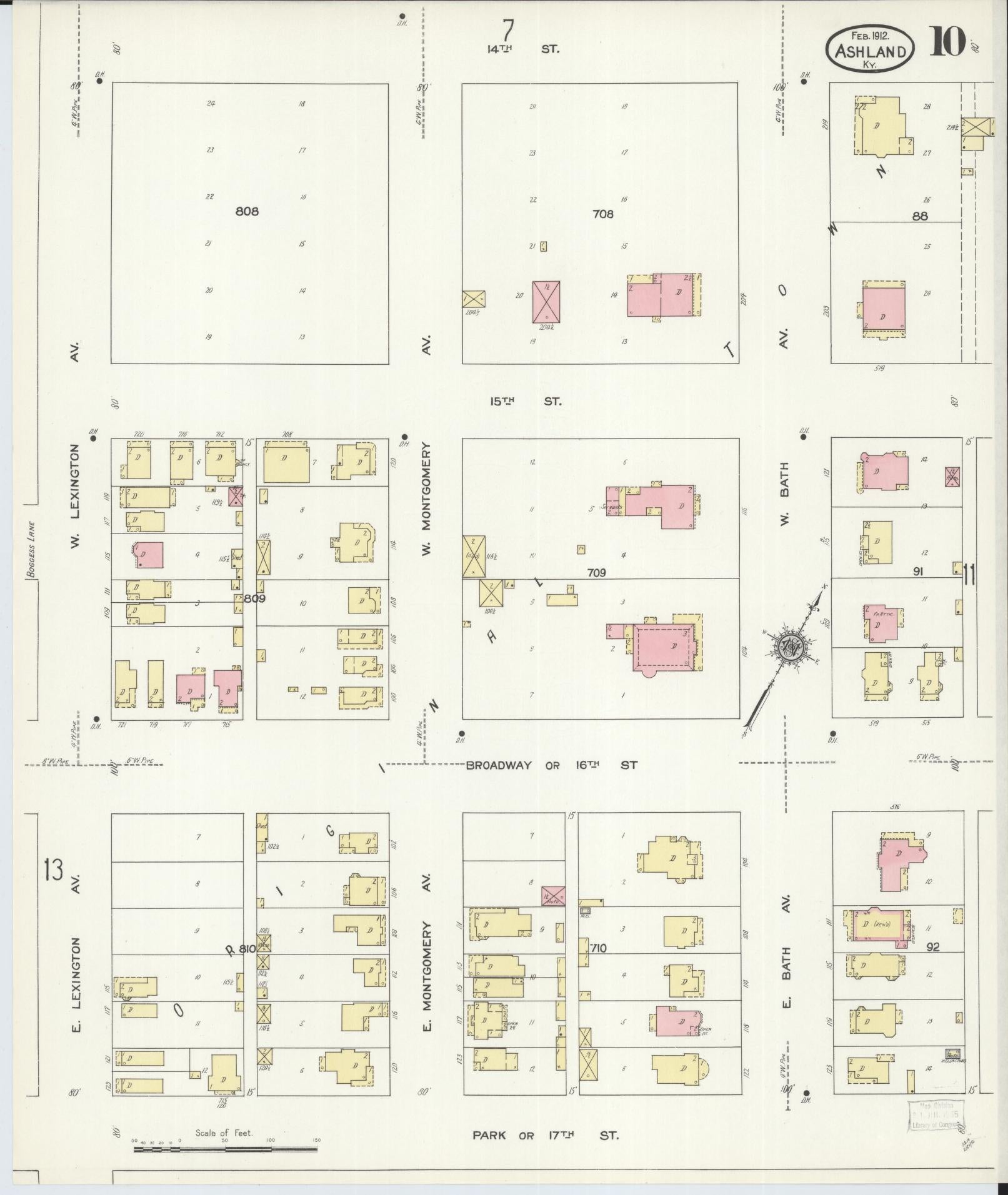 Sanborn Fire Insurance Map from Ashland, Boyd County, Kentucky (1912), Sheet #0010 - Complete Map Set gallery image, historic Sanborn map, vintage wall art, Kentucky Kentucky
