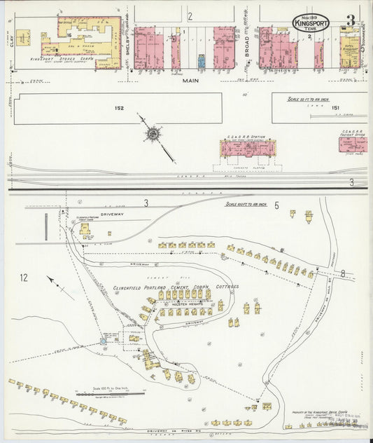 Sanborn Fire Insurance Map from Kingsport, Sullivan County, Tennessee (1919), Sheet #0003 - Historic Sanborn Fire Insurance Map Print, vintage old map wall art, antique decor, genealogy gift, Tennessee Tennessee map