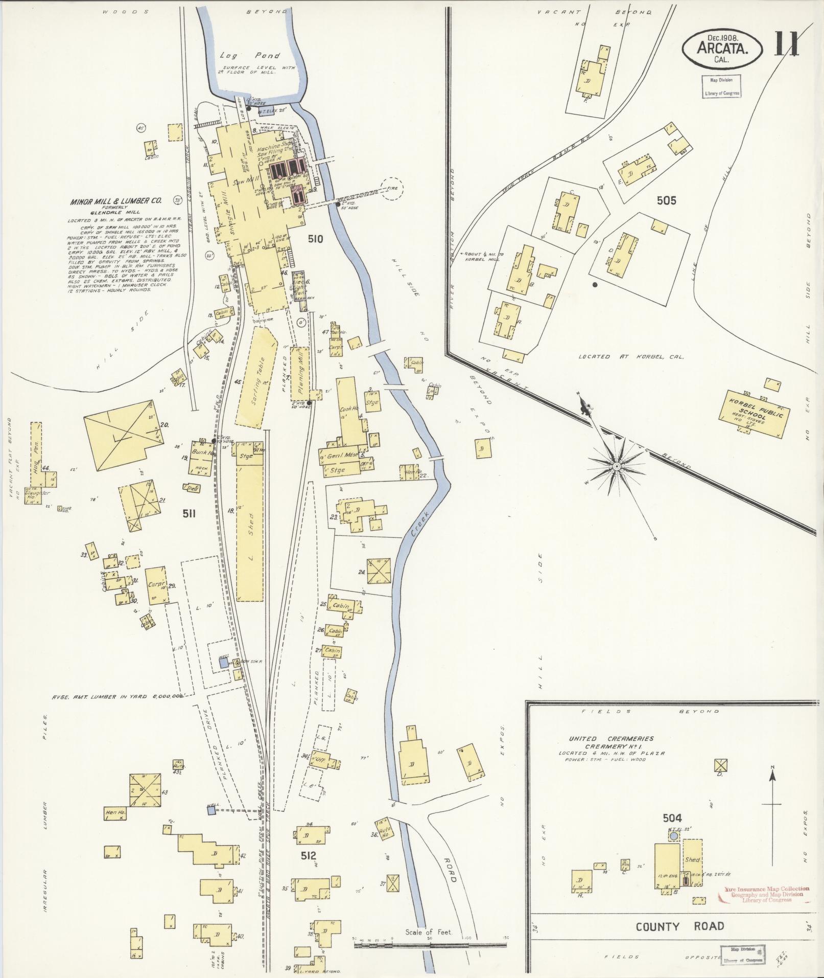 Sanborn Fire Insurance Map from Arcata, Humboldt County, California (1908), Sheet #0011 - Historic Sanborn Fire Insurance Map Print, vintage old map wall art, antique decor, genealogy gift, California California map