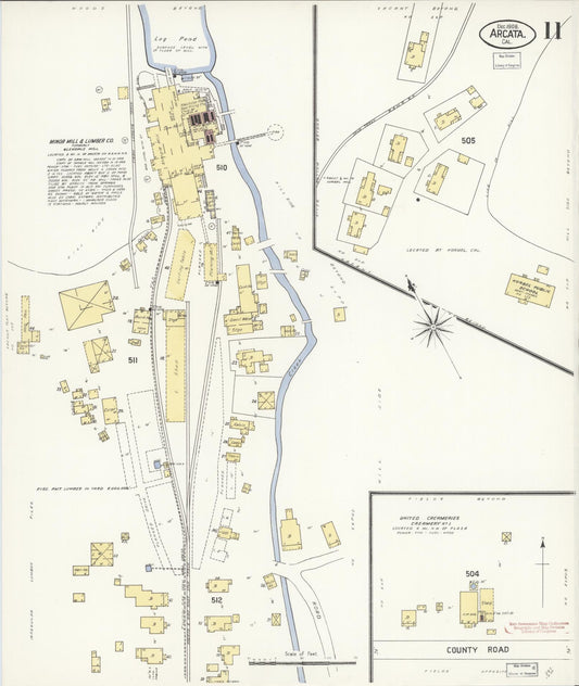 Sanborn Fire Insurance Map from Arcata, Humboldt County, California (1908), Sheet #0011 - Historic Sanborn Fire Insurance Map Print, vintage old map wall art, antique decor, genealogy gift, California California map