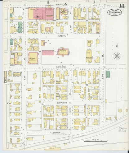 Sanborn Fire Insurance Map from Ishpeming, Marquette County, Michigan (1904), Sheet #0014 - Complete Map Set gallery image, historic Sanborn map, vintage wall art, Michigan Michigan