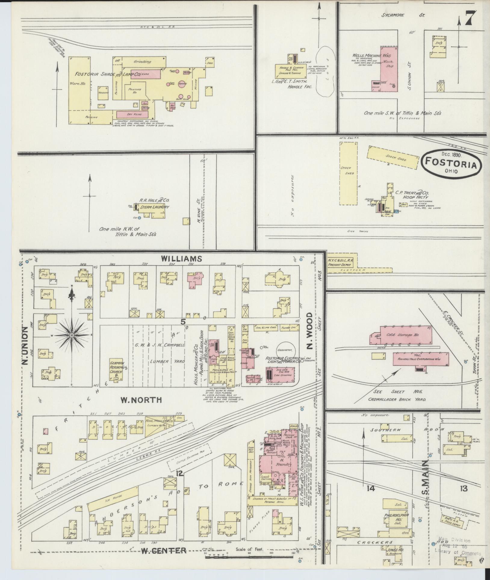 Sanborn Fire Insurance Map from Fostoria, Seneca, Hancock, And Wood Counties, Ohio (1891), Sheet #0007 - Historic Sanborn Fire Insurance Map Print, vintage old map wall art, antique decor, genealogy gift, Ohio Ohio map