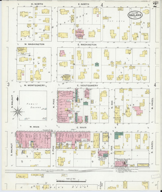 Sanborn Fire Insurance Map from Oakland, Coles County, Illinois (1909), Sheet #0002 - Historic Sanborn Fire Insurance Map Print, vintage old map wall art, antique decor, genealogy gift, Illinois Illinois map