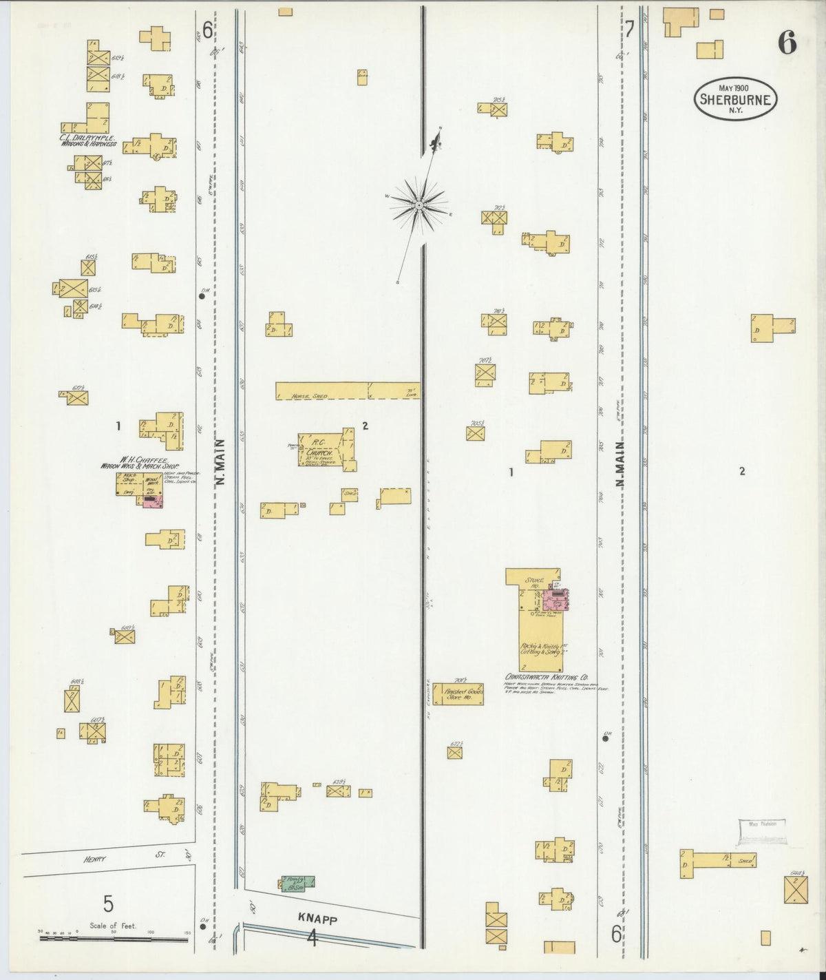 Sanborn Fire Insurance Map from Sherburne, Chenango County, New York (1900), Sheet #0006 - Historic Sanborn Fire Insurance Map Print, vintage old map wall art, antique decor, genealogy gift, New York New York map