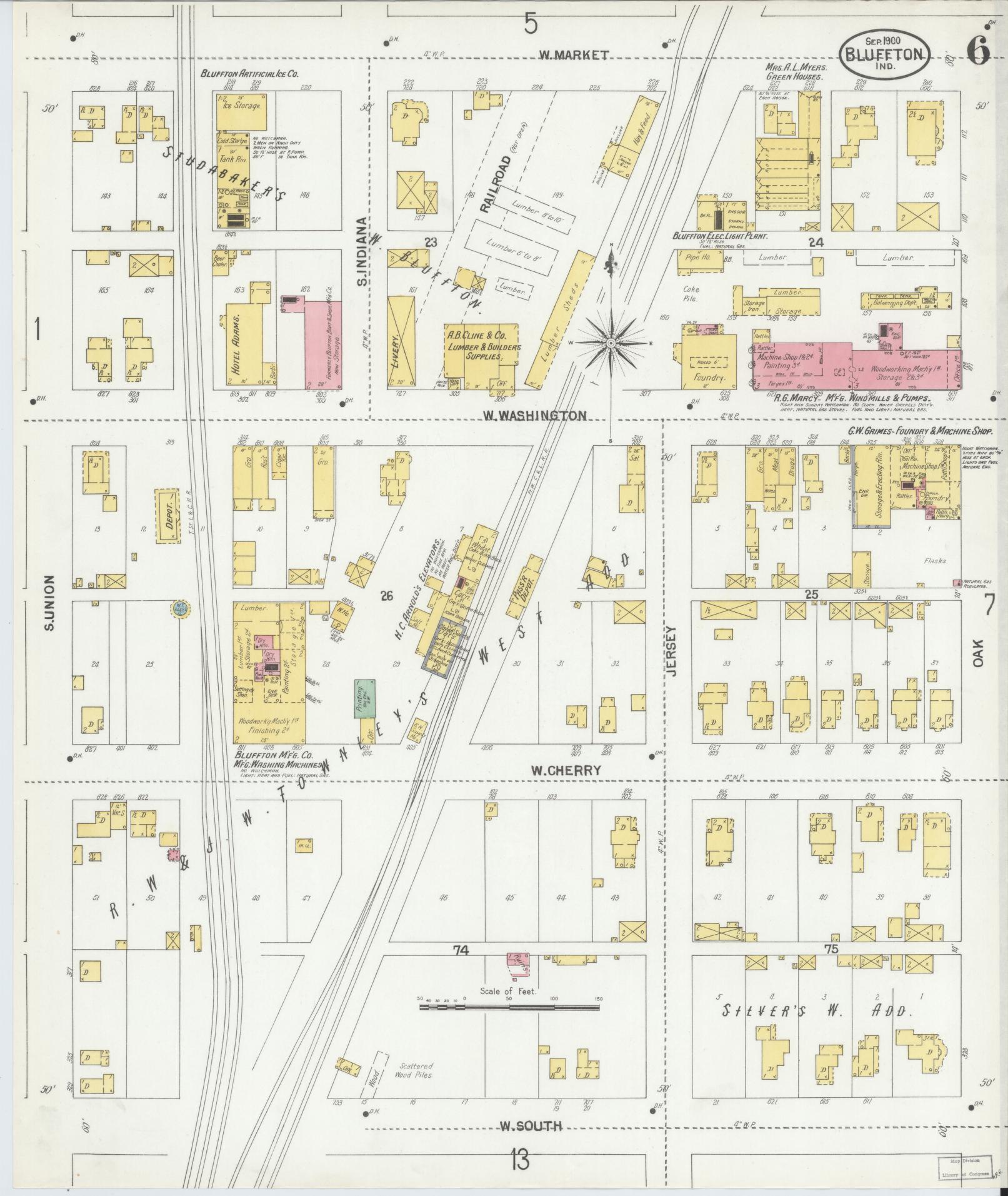Sanborn Fire Insurance Map from Bluffton, Wells County, Indiana (1900), Sheet #0006 - Historic Sanborn Fire Insurance Map Print, vintage old map wall art, antique decor, genealogy gift, Indiana Indiana map