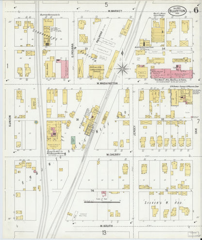 Sanborn Fire Insurance Map from Bluffton, Wells County, Indiana (1900), Sheet #0006 - Historic Sanborn Fire Insurance Map Print, vintage old map wall art, antique decor, genealogy gift, Indiana Indiana map