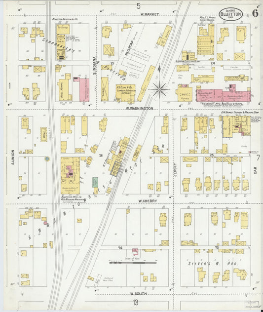 Sanborn Fire Insurance Map from Bluffton, Wells County, Indiana (1900), Sheet #0006 - Historic Sanborn Fire Insurance Map Print, vintage old map wall art, antique decor, genealogy gift, Indiana Indiana map
