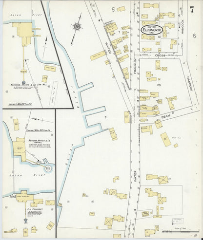 Sanborn Fire Insurance Map from Ellsworth, Hancock County, Maine (1914), Sheet #0007 - Complete Map Set gallery image, historic Sanborn map, vintage wall art, Maine Maine