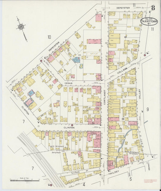 Sanborn Fire Insurance Map from Tarrytown, Westchester County, New York (1915), Sheet #0008 - Historic Sanborn Fire Insurance Map Print, vintage old map wall art, antique decor, genealogy gift, New York New York map