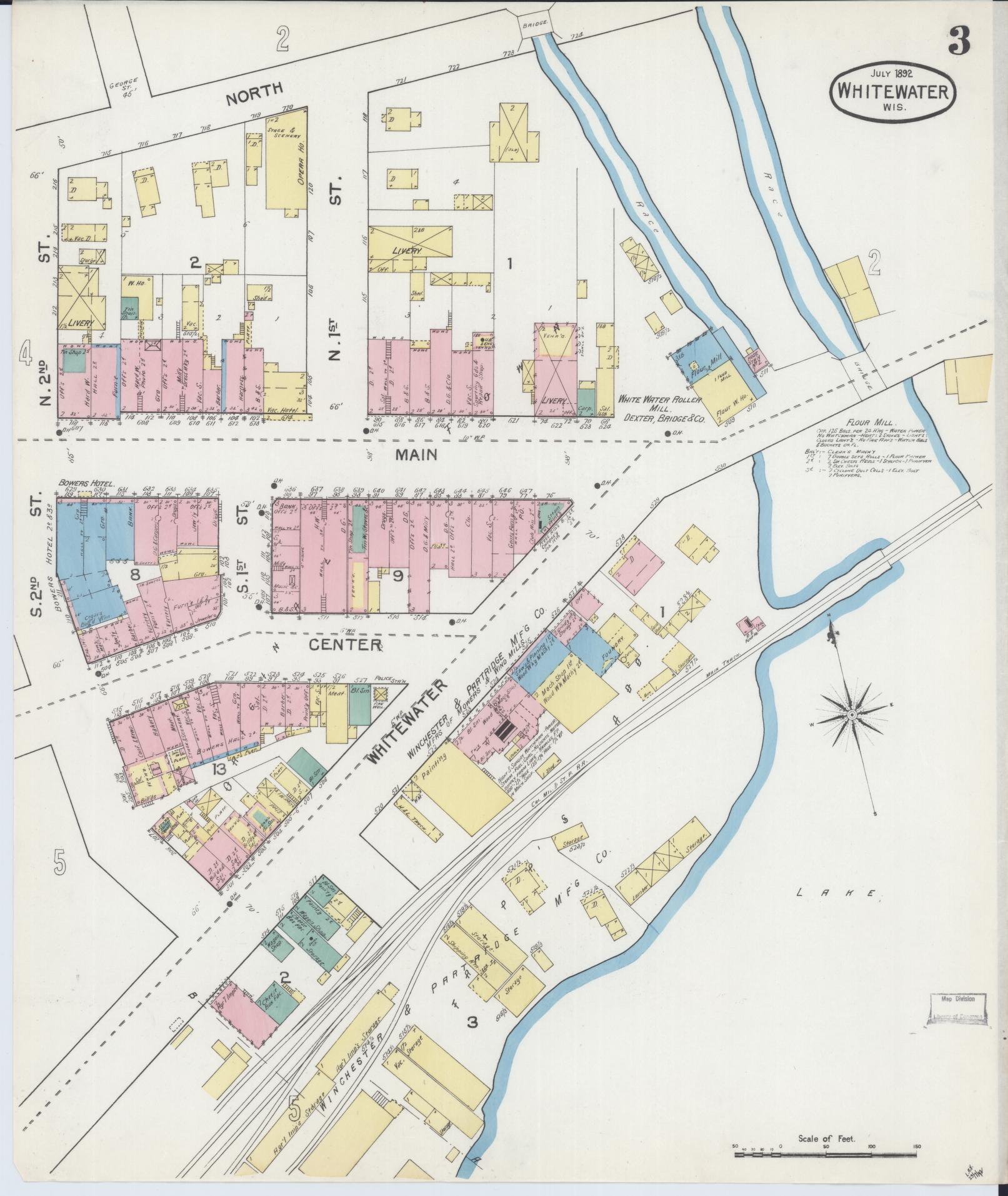 Sanborn Fire Insurance Map from Whitewater, Walworth County, Wisconsin (1892), Sheet #0003 - Complete Map Set gallery image, historic Sanborn map, vintage wall art, Wisconsin Wisconsin