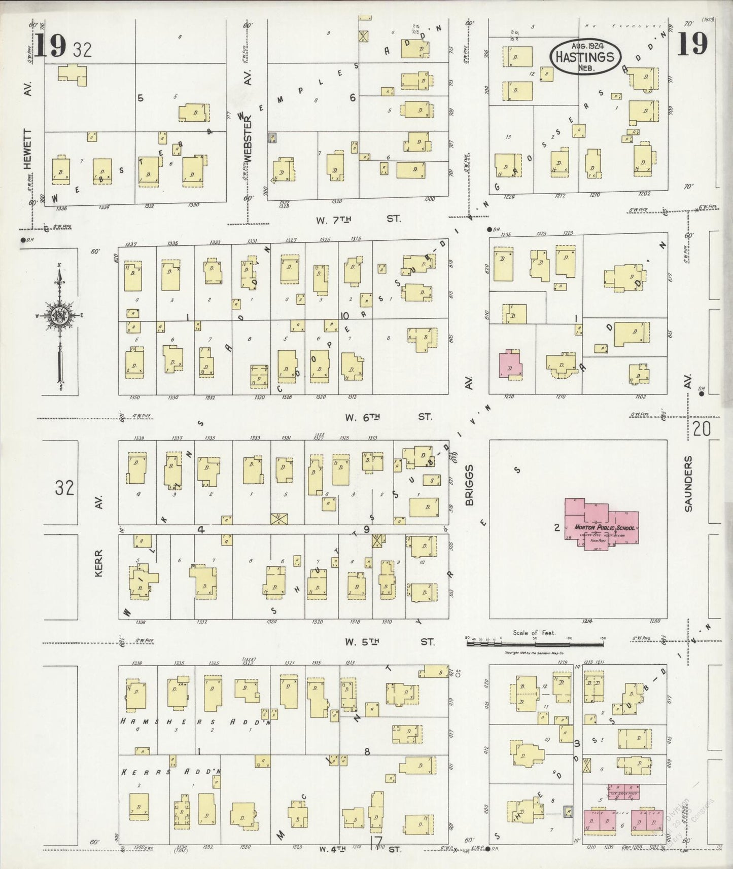 Sanborn Fire Insurance Map from Hastings, Adams County, Nebraska (1924), Sheet #0019 - Historic Sanborn Fire Insurance Map Print, vintage old map wall art, antique decor, genealogy gift, Nebraska Nebraska map