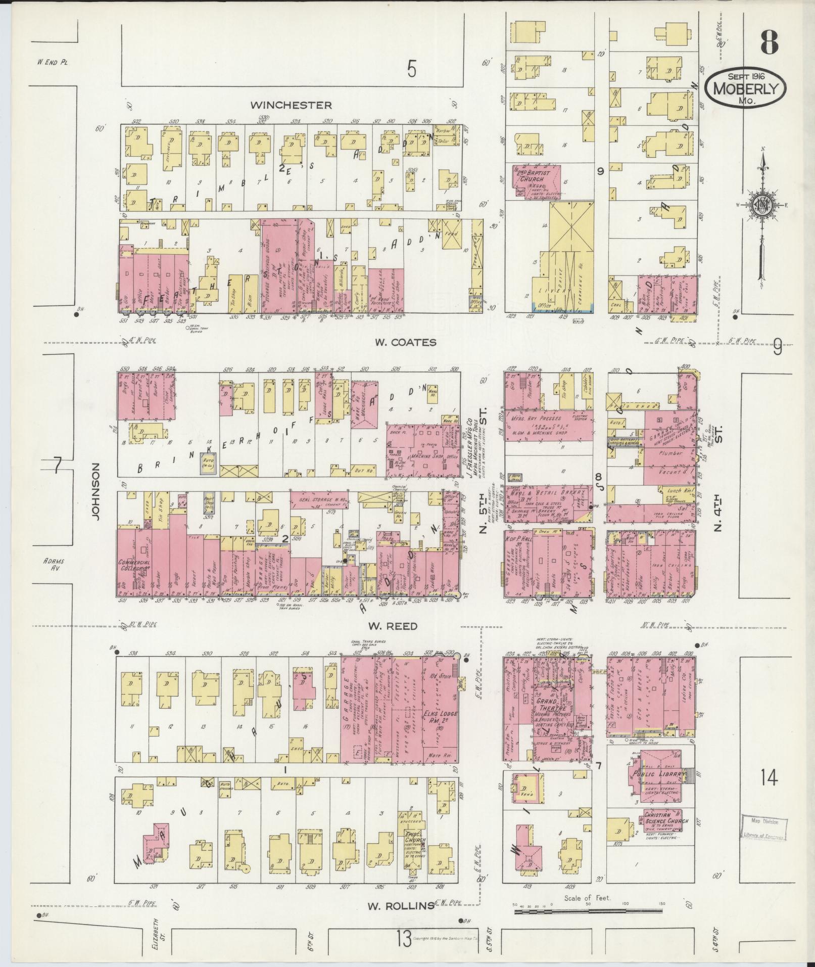 Sanborn Fire Insurance Map from Moberly, Randolph County, Missouri (1916), Sheet #0008 - Complete Map Set gallery image, historic Sanborn map, vintage wall art, Missouri Missouri