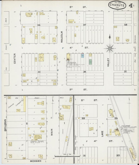 Sanborn Fire Insurance Map from Chanute, Neosho County, Kansas (1890), Sheet #0004 - Historic Sanborn Fire Insurance Map Print, vintage old map wall art, antique decor, genealogy gift, Kansas Kansas map