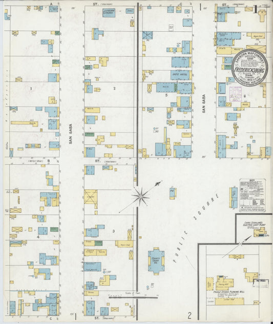 Sanborn Fire Insurance Map from Fredericksburg, Gillespie County, Texas (1902), Sheet #0001 - Historic Sanborn Fire Insurance Map Print, vintage old map wall art, antique decor, genealogy gift, Texas Texas map