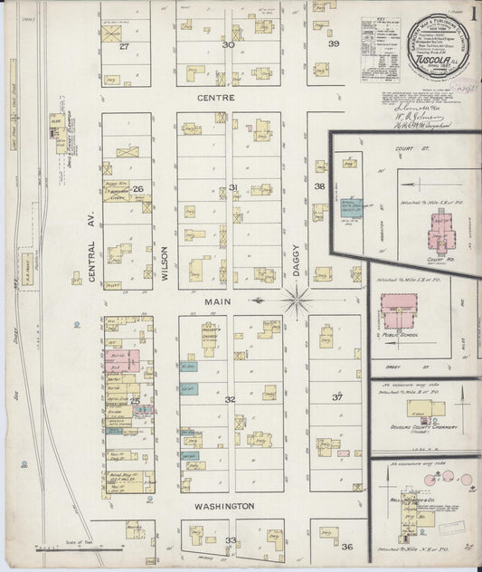 Sanborn Fire Insurance Map from Tuscola, Douglas County, Illinois (1887), Sheet #0001 - Complete Map Set gallery image, historic Sanborn map, vintage wall art, Illinois Illinois