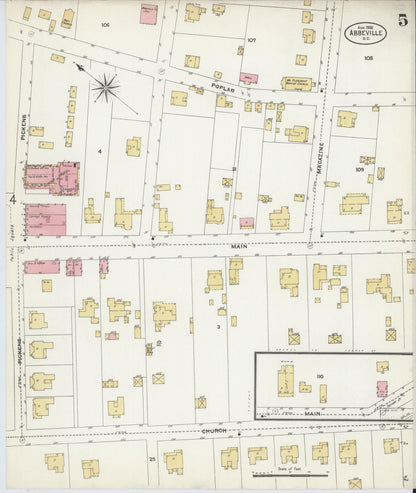 Sanborn Fire Insurance Map from Abbeville, Abbeville County, South Carolina (1906), Sheet #0005 - Complete Map Set gallery image, historic Sanborn map, vintage wall art, South Carolina South Carolina