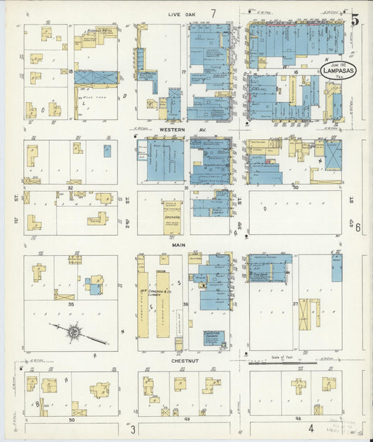 Sanborn Fire Insurance Map from Lampasas, Lampasas County, Texas (1912), Sheet #0005 - Historic Sanborn Fire Insurance Map Print, vintage old map wall art, antique decor, genealogy gift, Texas Texas map
