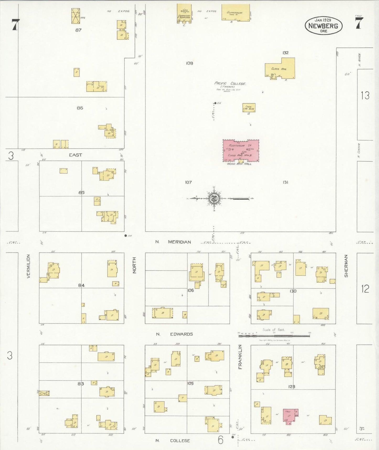 Sanborn Fire Insurance Map from Newberg, Yamhill County, Oregon (1929), Sheet #0007 - Complete Map Set gallery image, historic Sanborn map, vintage wall art, Oregon Oregon